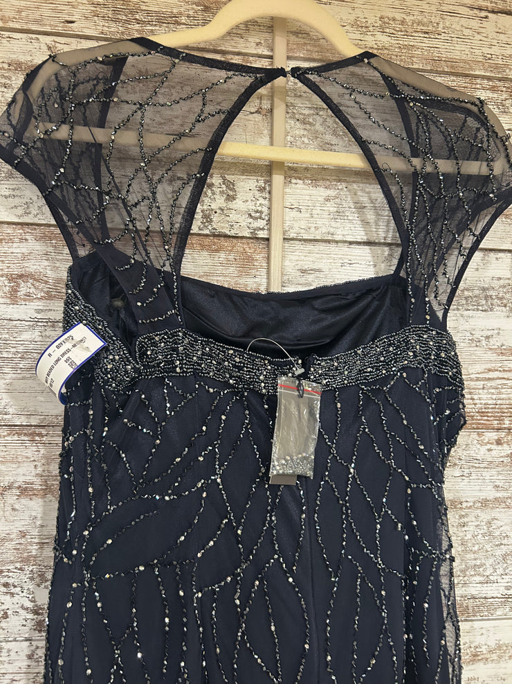 NAVY BEADED LONG DRESS-NEW$300