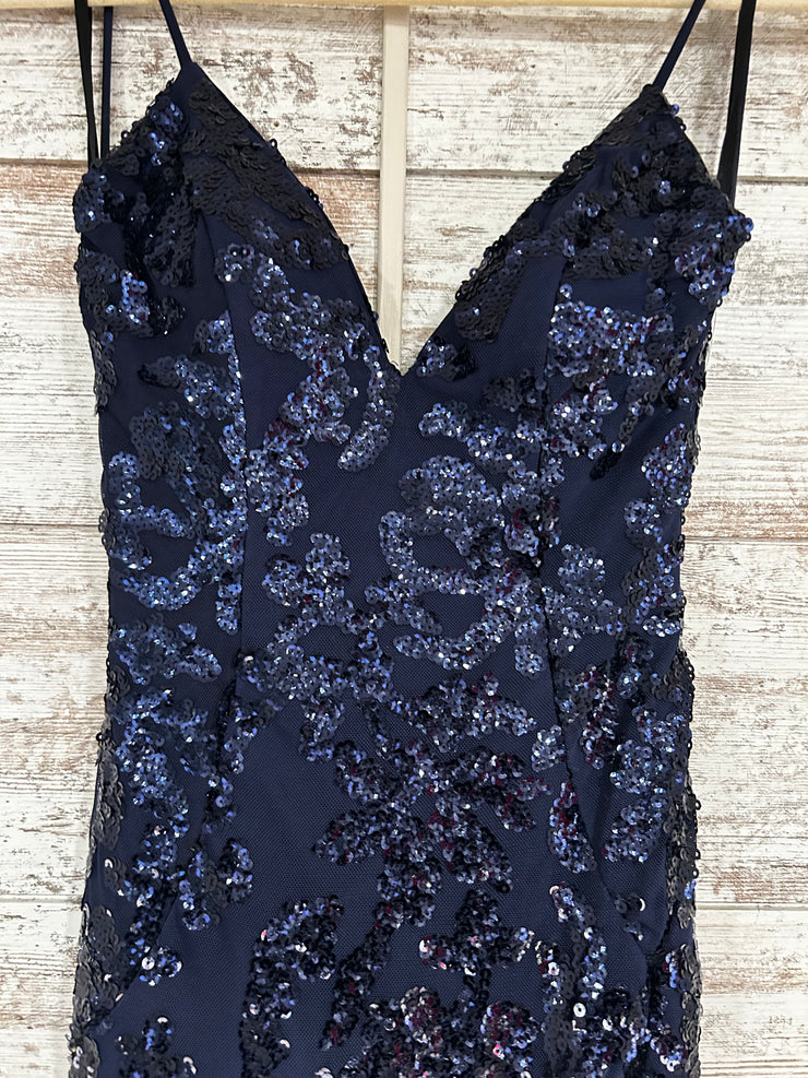 NAVY/SILVER LONG EVENING GOWN