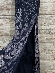 NAVY/SILVER LONG EVENING GOWN