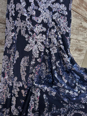 NAVY/SILVER LONG EVENING GOWN