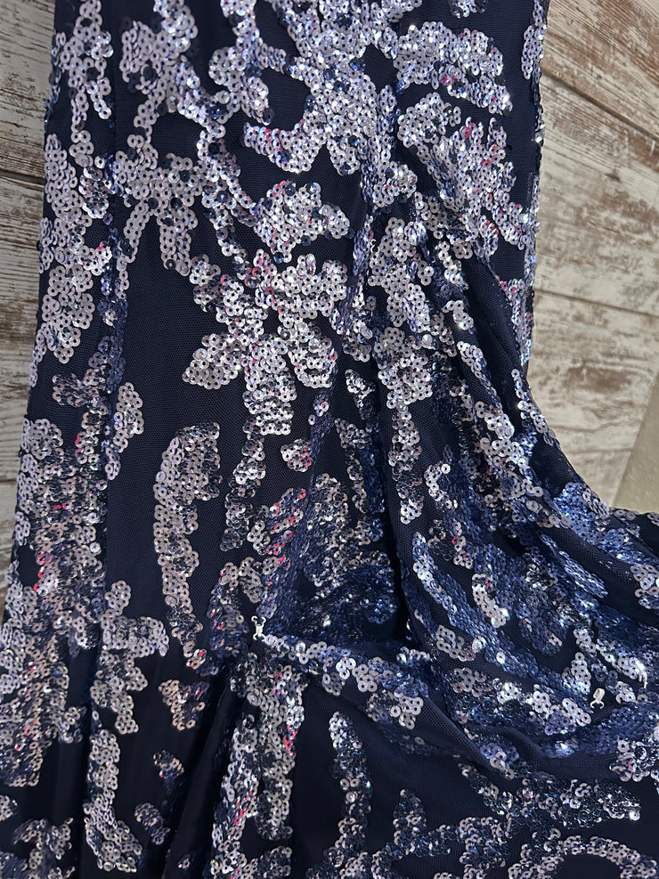 NAVY/SILVER LONG EVENING GOWN