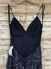 NAVY/SILVER LONG EVENING GOWN