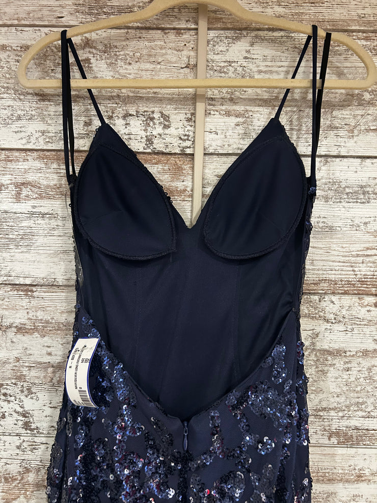 NAVY/SILVER LONG EVENING GOWN
