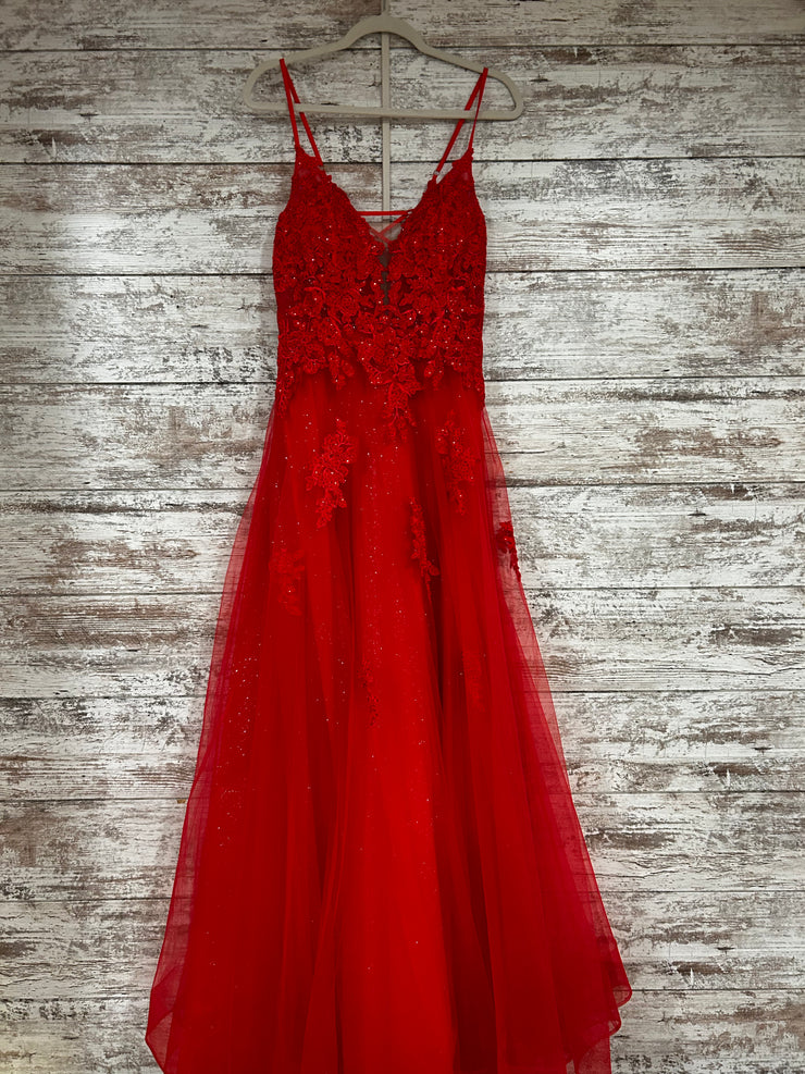 RED/FLORAL A LINE GOWN