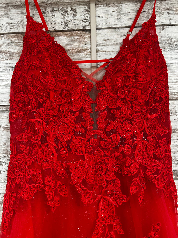 RED/FLORAL A LINE GOWN