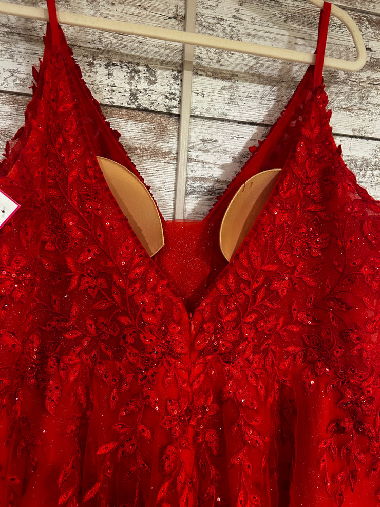 RED/FLORAL A LINE GOWN