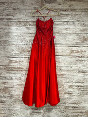 RED SPARKLY A LINE GOWN