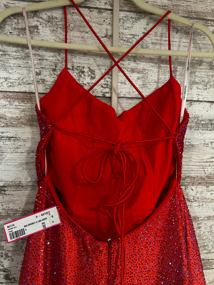 RED SPARKLY A LINE GOWN