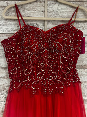 RED SPARKLY TOP A LINE GOWN