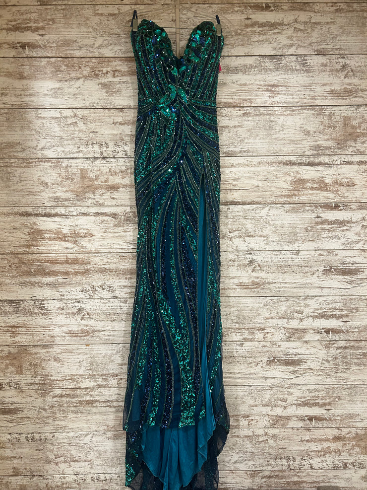 GREEN/BLUE SPARKLY GOWN $800