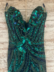 GREEN/BLUE SPARKLY GOWN $800