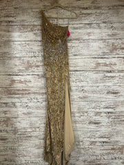 GOLD BEADED LONG EVENING GOWN