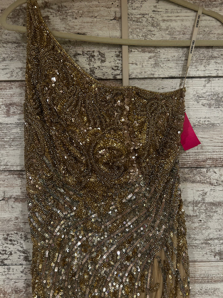 GOLD BEADED LONG EVENING GOWN