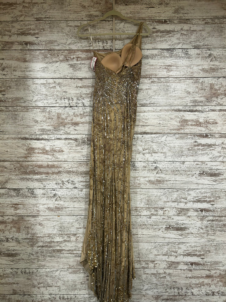 GOLD BEADED LONG EVENING GOWN