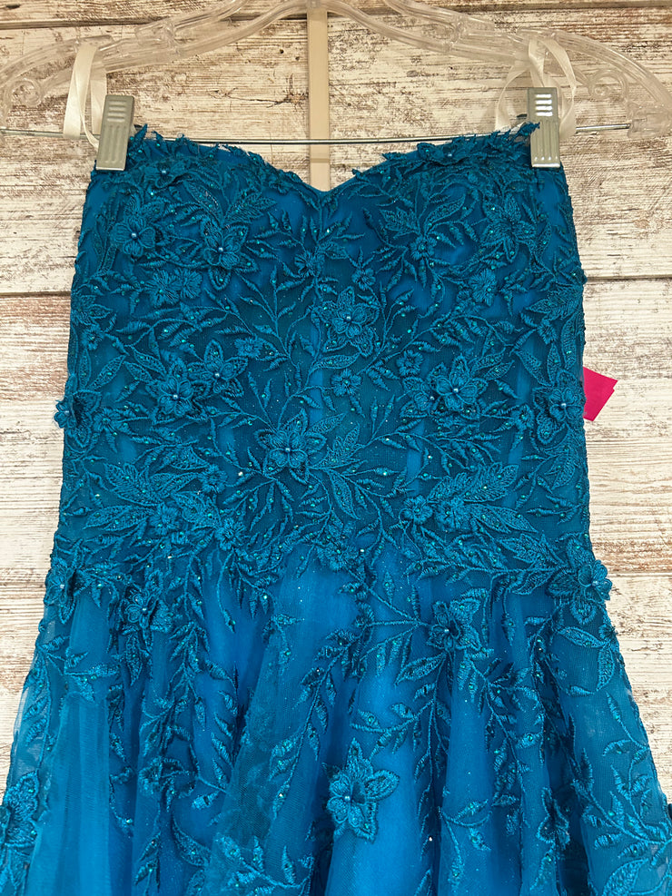 BLUE/FLORAL A LINE GOWN