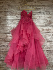 PINK/FLORAL TIERED A LINE GOWN