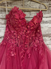 PINK/FLORAL TIERED A LINE GOWN