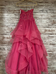 PINK/FLORAL TIERED A LINE GOWN