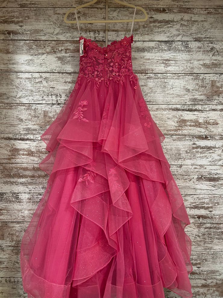 PINK/FLORAL TIERED A LINE GOWN