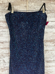 NAVY BEADED LONG EVENING GOWN