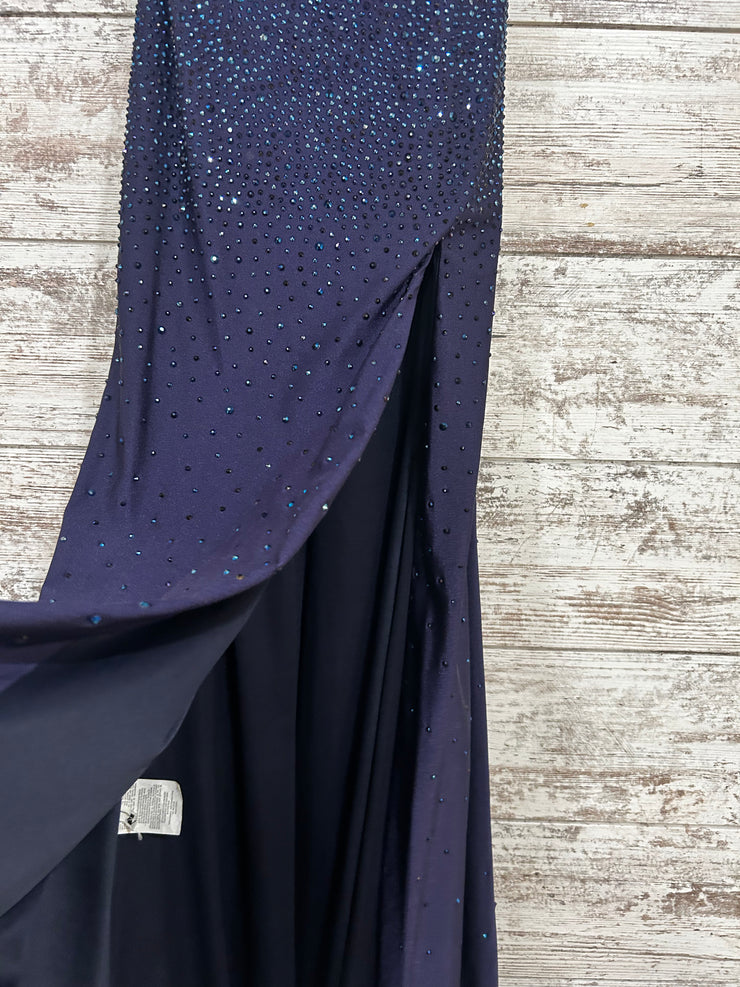 NAVY BEADED LONG EVENING GOWN