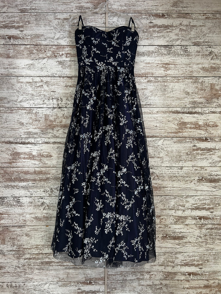 NAVY/FLORAL SPARKLY A LINE GOW