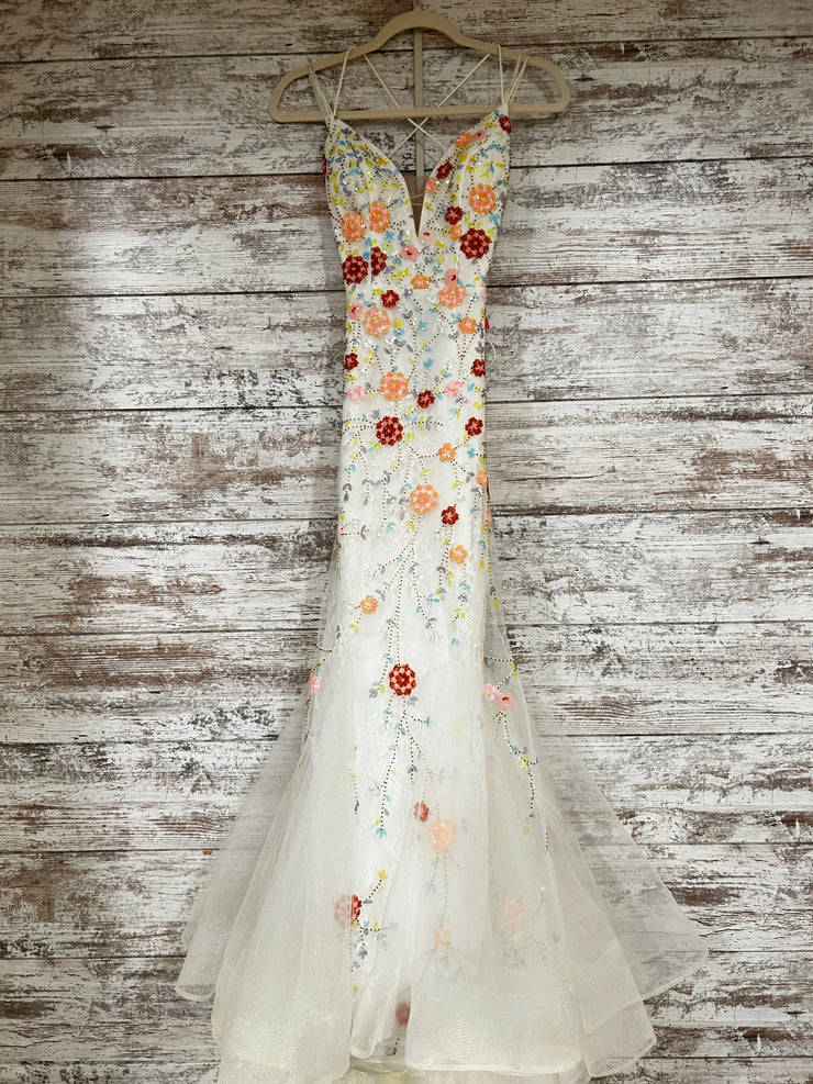 WHITE/FLORAL MERMAID GOWN