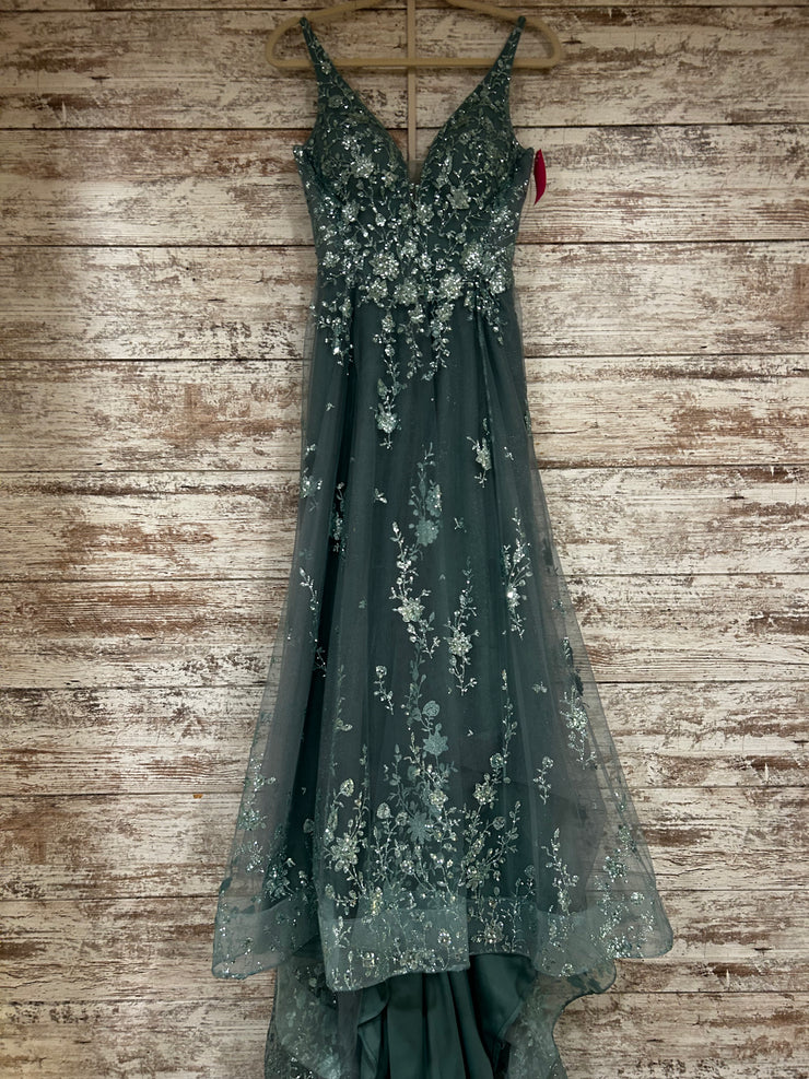 GREEN/FLORAL SPARKLY A LINE