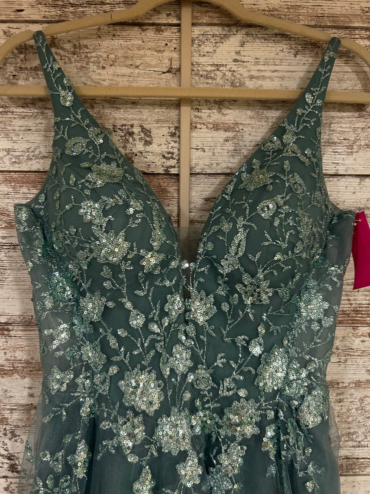 GREEN/FLORAL SPARKLY A LINE