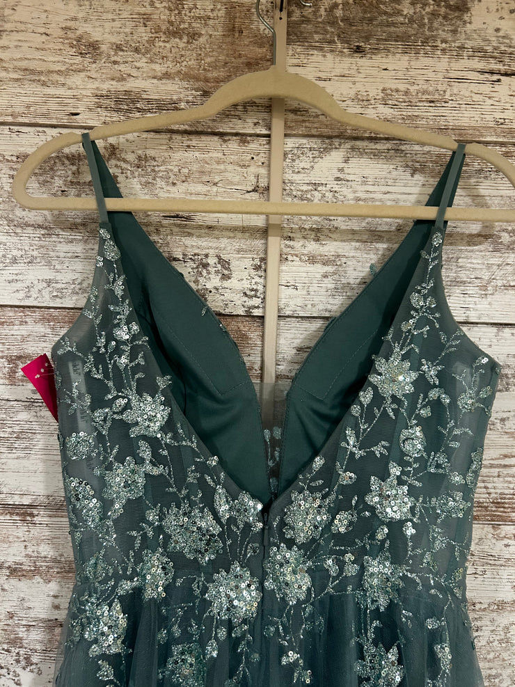 GREEN/FLORAL SPARKLY A LINE