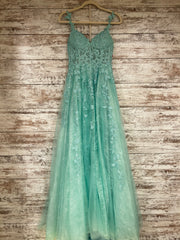 GREEN/LACE A LINE GOWN (NEW)