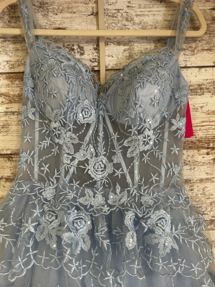 BLUE/FLORAL A LINE GOWN