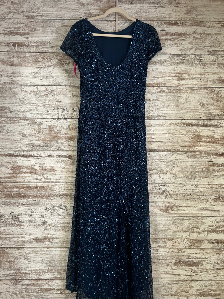 BLUE SEQUIN LONG EVENING GOWN