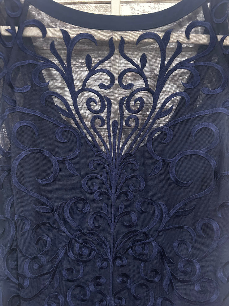 NAVY LACE MIDI DRESS