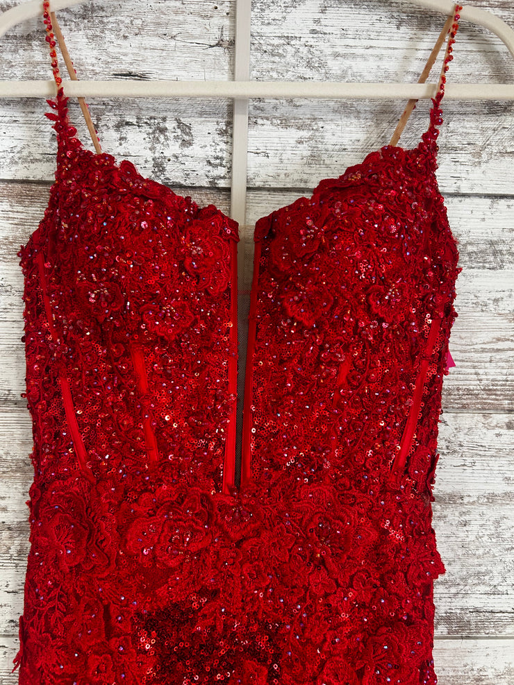 RED/FLORAL LONG EVENING GOWN