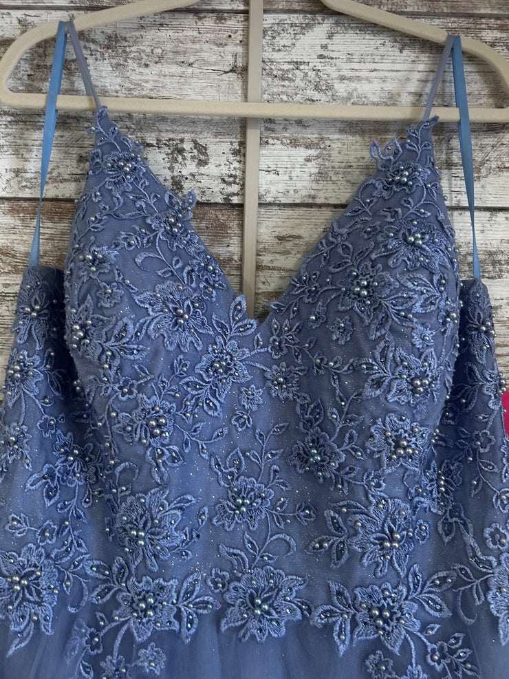 BLUE/FLORAL A LINE GOWN