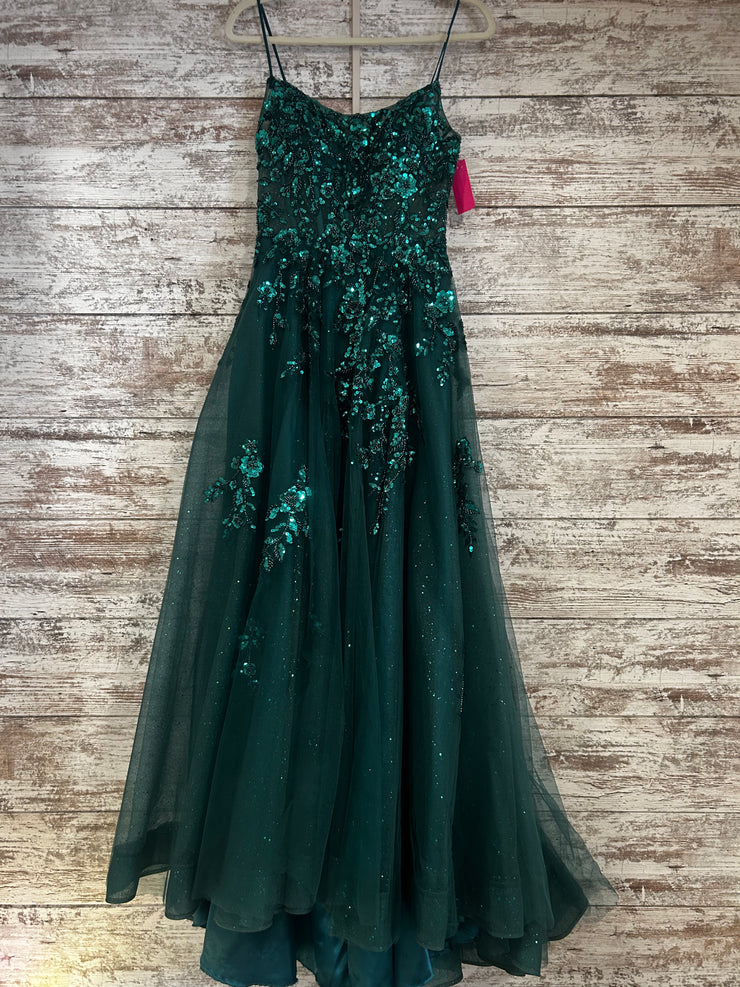 GREEN SPARKLY A LINE GOWN