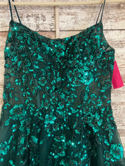 GREEN SPARKLY A LINE GOWN