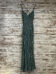 GREEN BEADED LONG EVENING GOWN