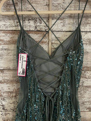 GREEN BEADED LONG EVENING GOWN