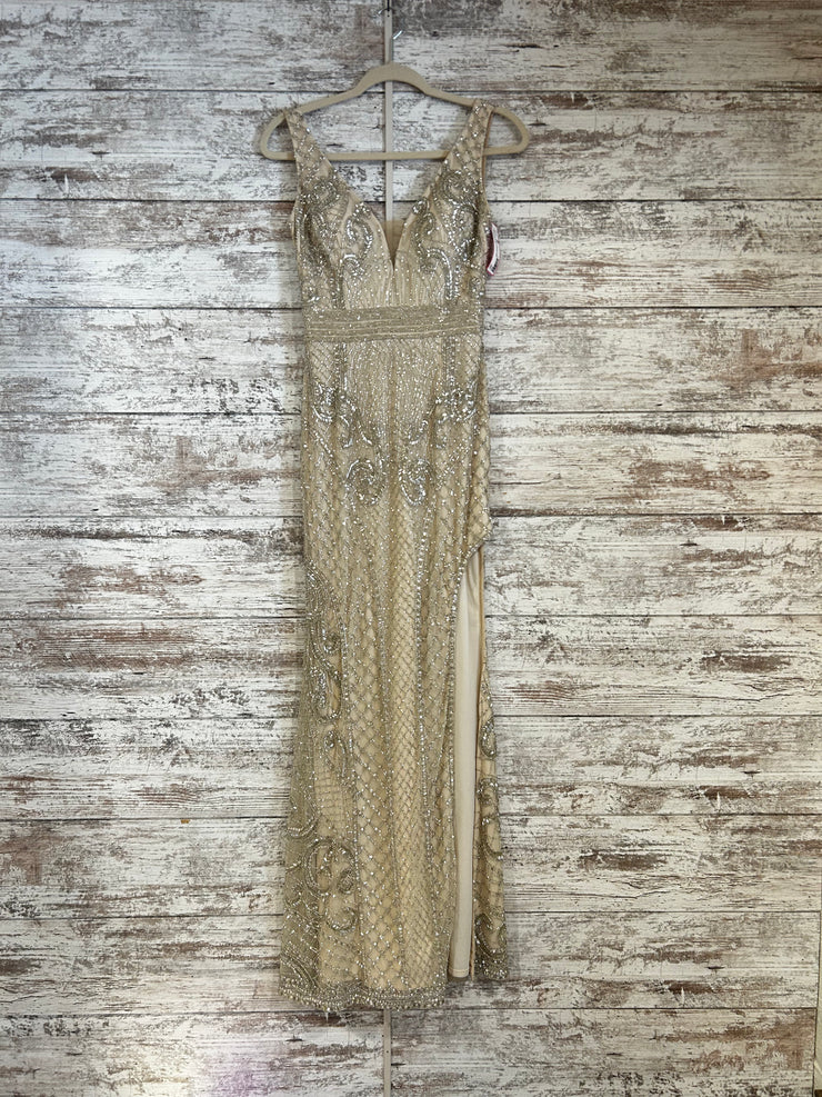 GOLD BEADED LONG EVENING GOWN