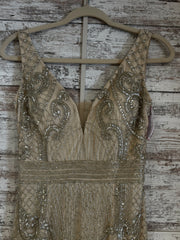 GOLD BEADED LONG EVENING GOWN