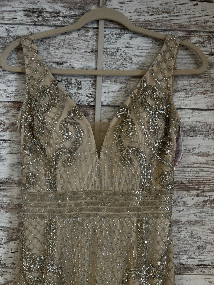 GOLD BEADED LONG EVENING GOWN