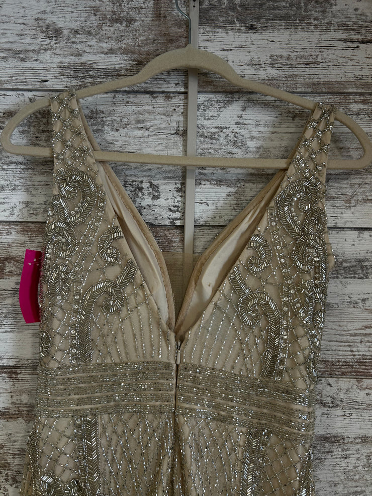 GOLD BEADED LONG EVENING GOWN