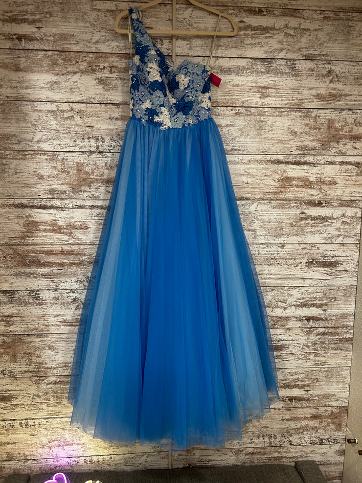 BLUE/WHITE FLORAL A LINE GOWN