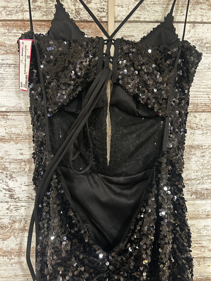 BLACK SEQUIN LONG EVENING GOWN