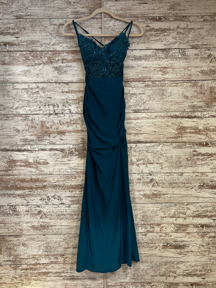 GREEN/TEAL LONG EVENING GOWN