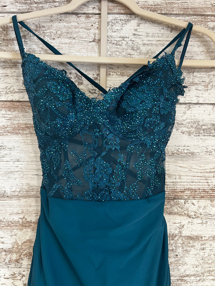 GREEN/TEAL LONG EVENING GOWN