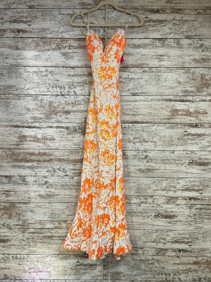 ORANGE/WHITE SEQUIN LONG DRESS