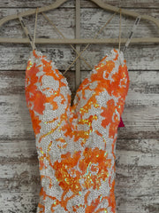 ORANGE/WHITE SEQUIN LONG DRESS